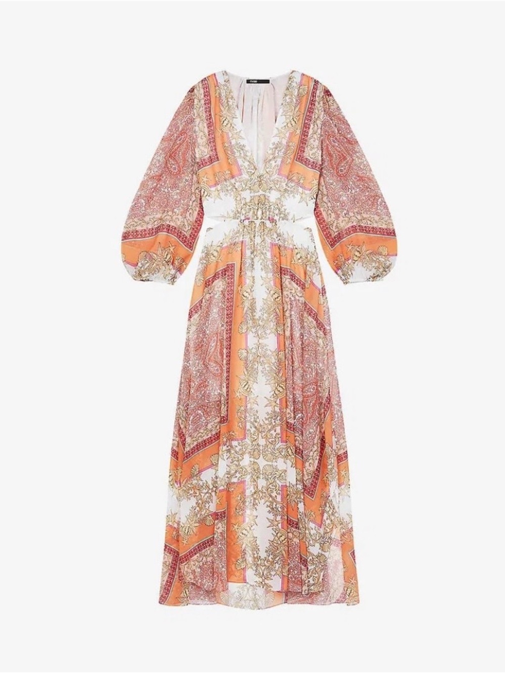 Maje Boho Scarf Printed Cut-out Maxi Dress